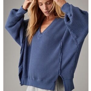 American Eagle Seriously Lived In Big Hug Waffle Knit V Neck Oversized Top XXL